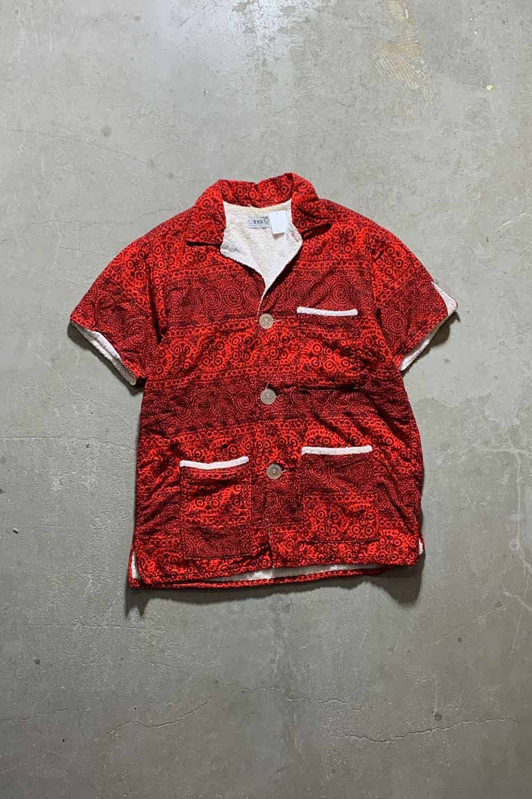 70'S S/S PATTERN PILE SHIRT  /  RED [SIZE: M USED]