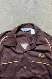 70'S S/S BOWLING SHIRT /  BROWN [SIZE:L USED]