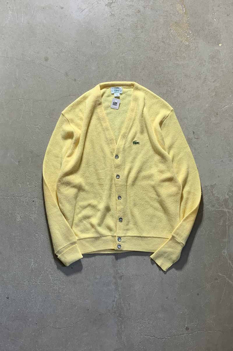 MADE IN USA 80'S ACRYLIC KNIT CARDIGAN / YELLOW [SIZE: XL USED]