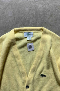 MADE IN USA 80'S ACRYLIC KNIT CARDIGAN / YELLOW [SIZE: XL USED]