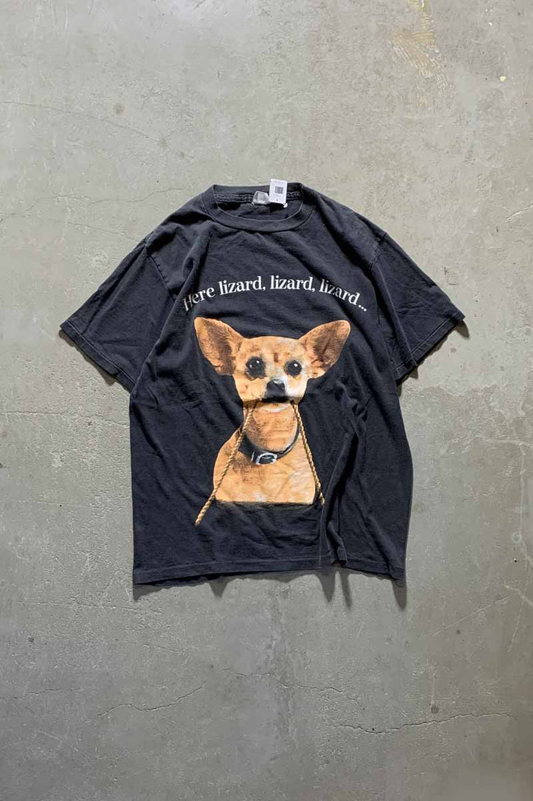 MADE IN USA 90'S DOG PRINT ANIMAL T-SHIRT / BLACK [SIZE: L USED]