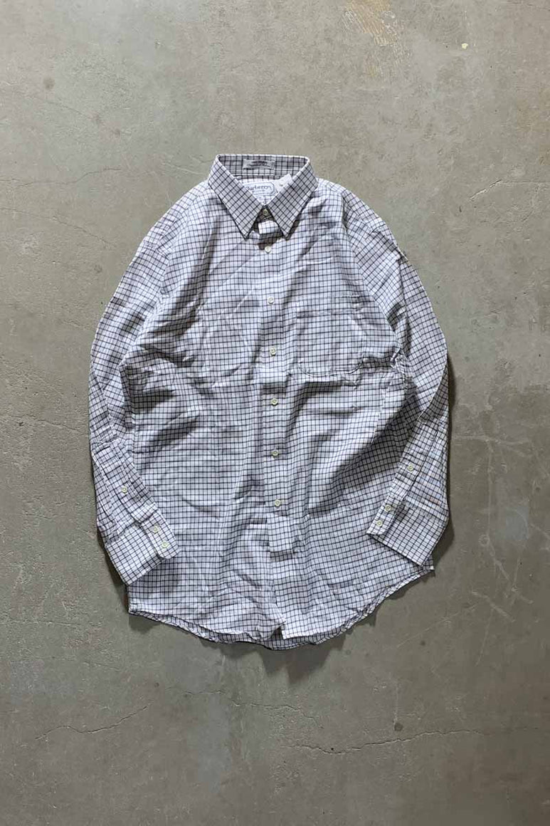 MADE IN USA 90'S L/S CHECK SHIRT / WHITE [SIZE: M USED]