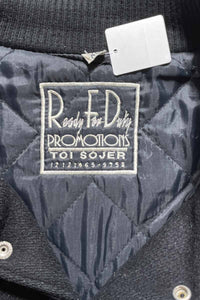 90'S HAMMER BACK EMBROIDERY STADIUM JACKET W/QUILTING LINER / BLACK [SIZE: XL USED]