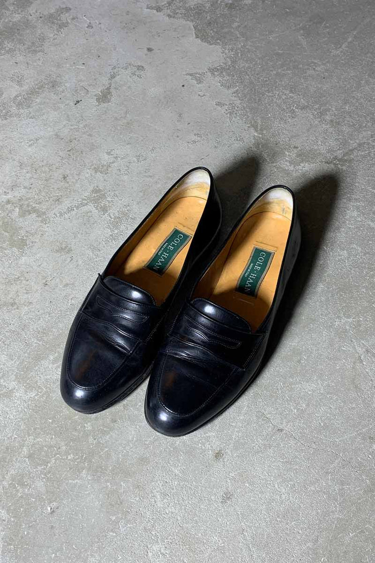 MADE IN ITALY U-TIP LEATHER COIN LOAFERS / BLACK[SIZE: US9.5 (27.5cm相当) USED]