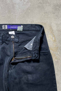 MADE IN USA 90'S SILVER TAB BAGGY DENIM PANTS / SULFUR BLACK [SIZE: W29 x L30 USED]