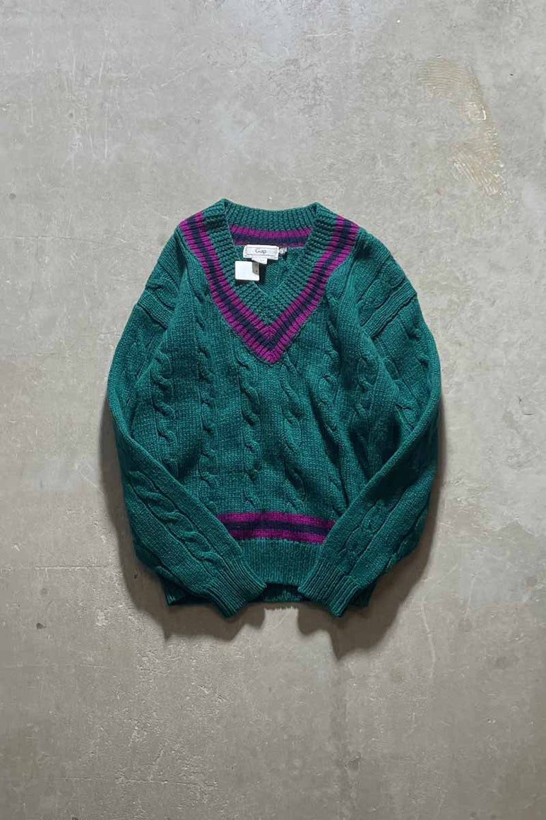 80'S V-NECK TILDEN WOOL KNIT SWEATER / GREEN [SIZE: M USED]