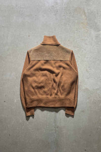 70-80'S SUEDE LEATHER ACRYLIC KNIT ZIP JACKET / BEIGE [SIZE: M USED]