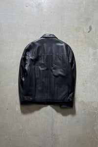 90'S ZIP UP LEATHER JACKET W/QUILTING LINER / BLACK [SIZE: M USED]