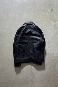 ZIP UP LEATHER JACKET W/QUILTING LINER / BLACK [SIZE: M DEADSTOCK/NOS]