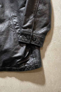 90'S BUTTON LEATHER HALF COAT / BLACK [SIZE: L USED]