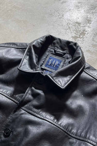 90'S BUTTON LEATHER HALF COAT / BLACK [SIZE: L USED]