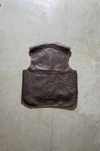 MADE IN JAPAN 90'S VEGAN LEATHER VEST W/BOA LINER / BROWN [SIZE: L USED]