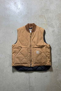 MADE IN USA 90'S DUCK VEST W/QUILTING LINER / BEIGE [SIZE: XL USED]