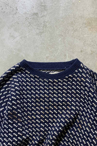 MADE IN NORWAY 70'S BIRDS EYE WOOL RAYON KNIT SWEATER / NAVY [SIZE: L USED]