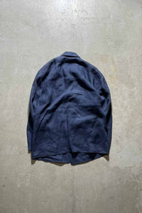 MADE IN ITALY 80-90'S LINEN DOUBLE TAILORED JACKET / NAVY [SIZE: M USED]