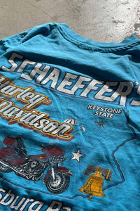 MADE IN USA 80'S HARLEY DAVIDSON PRINT MOTOR CYCLE T-SHIRT / BLUE [SIZE: L USED]