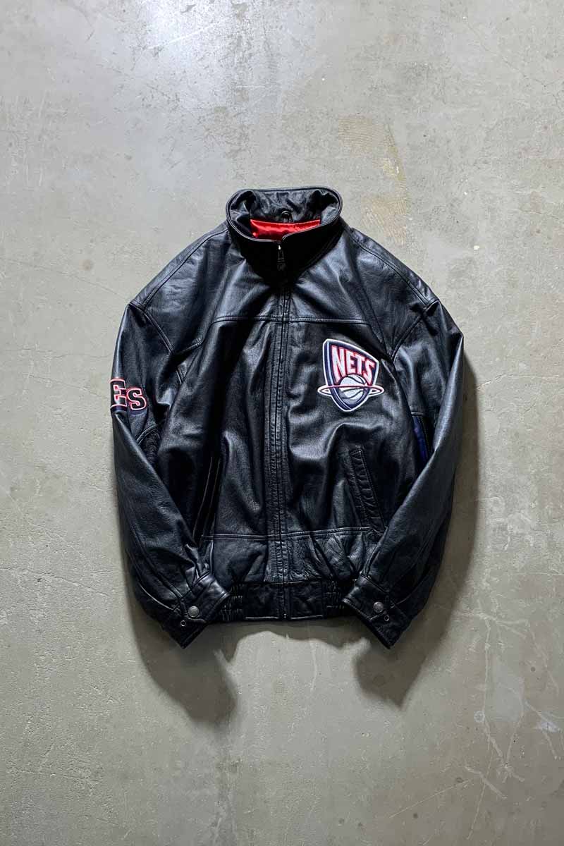 NBA | 90'S BROOKLYN NETS STAND COLLAR LEATHER STADIUM JACKET