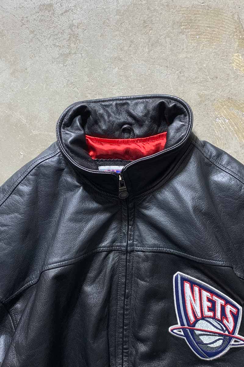 NBA | 90'S BROOKLYN NETS STAND COLLAR LEATHER STADIUM JACKET