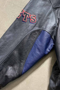 90'S BROOKLYN NETS STAND COLLAR LEATHER STADIUM JACKET / BLACK [SIZE: L USED]