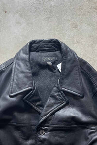 90'S BUTTON LEATHER COAT W/BLANKET LINER / BLACK [SIZE: L USED]