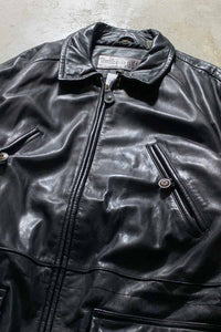 90'S LEATHER MIDDLE COAT / BLACK [SIZE: L USED]