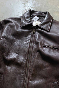 90'S ZIP UP LEATHER JACKET / BROWN [SIZE: M USED]