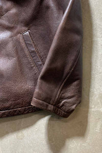 90'S ZIP UP LEATHER JACKET / BROWN [SIZE: M USED]