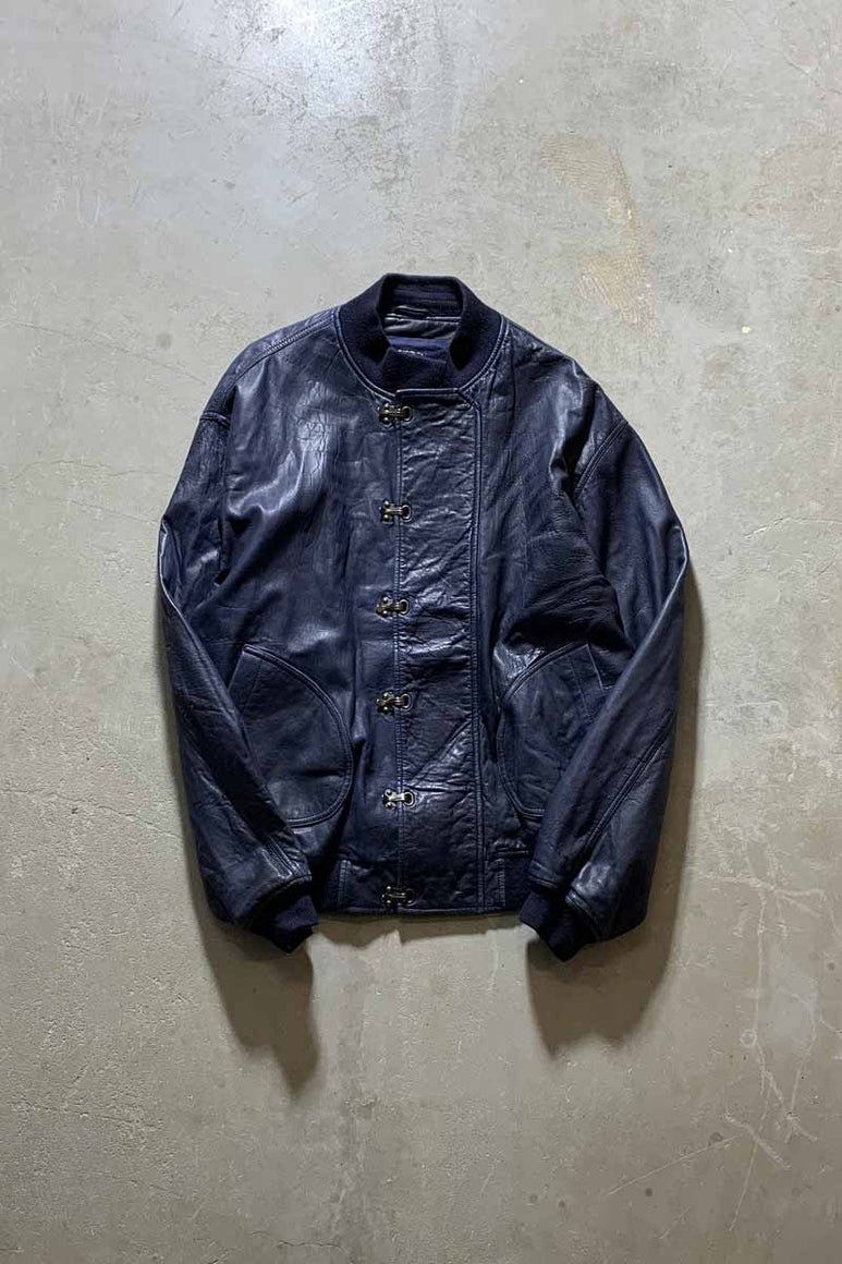 90'S LEATHER FIREMAN JACKET / NAVY [SIZE: XL USED]