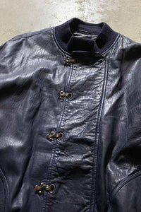 90'S LEATHER FIREMAN JACKET / NAVY [SIZE: XL USED]