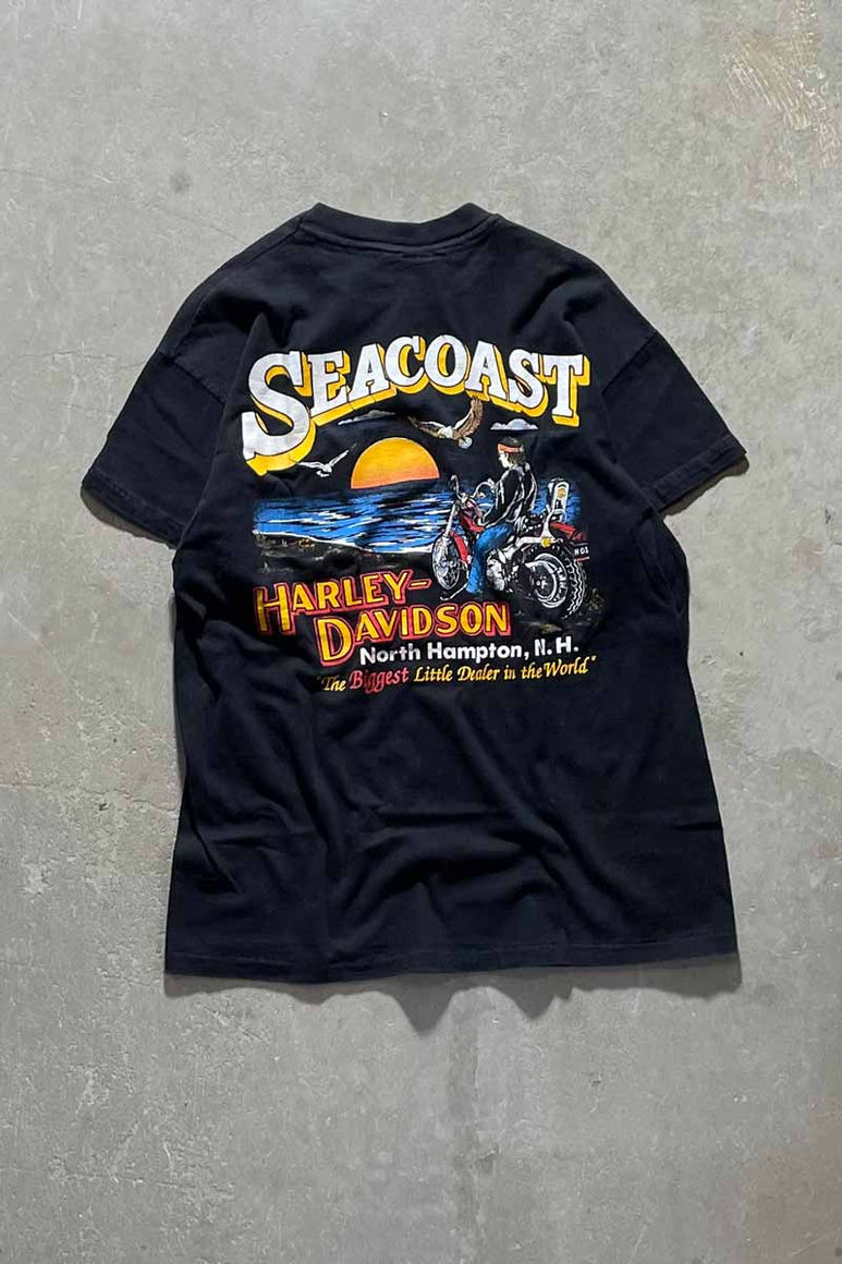 MADE IN USA 90'S SEACOAST BACK PRINT MOTOR CYCLE T-SHIRT / BLACK [SIZE: L USED]