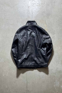 STAND COLLAR ZIP UP LEATHER JACKET W/QUILTING LINER / BLACK [SIZE: S USED]