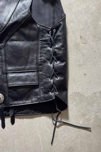 MADE IN USA 90'S LEATHER VEST / BLACK [SIZE: S USED]