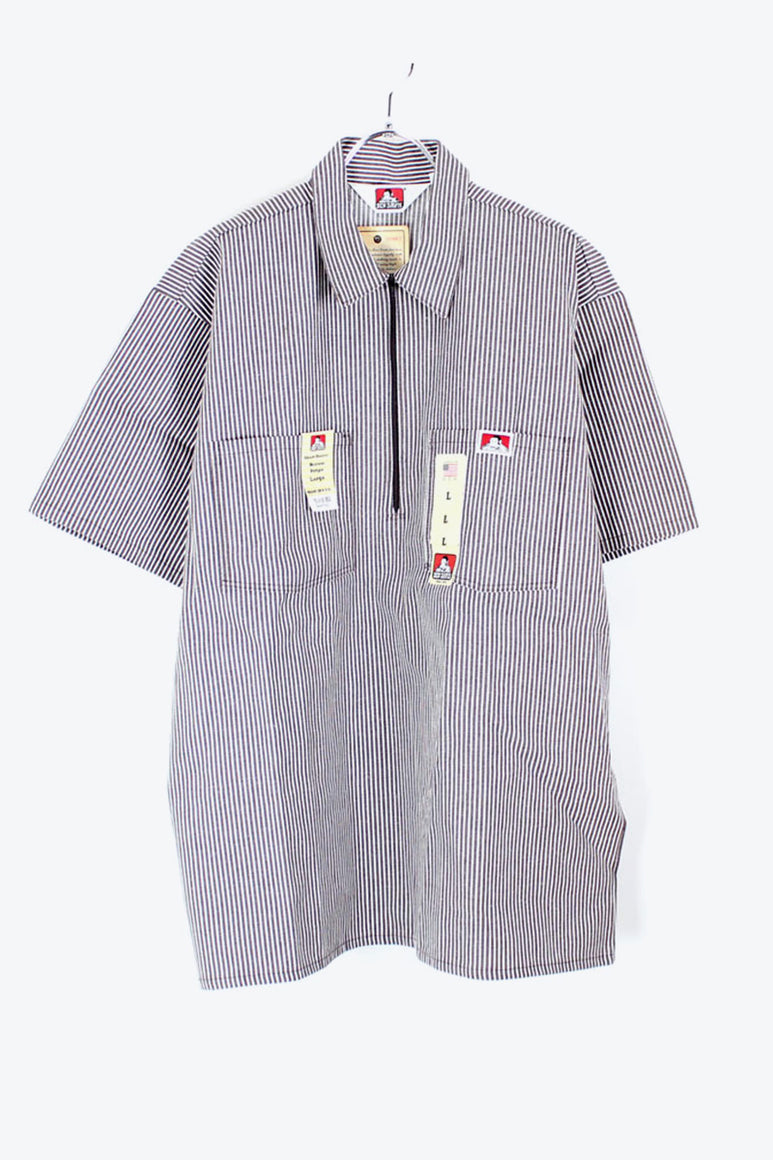 MADE IN USA S/S PULLOVER STRIPE SHIRT / BROWN/WHITE [SIZE: L DEADSTOCK/NOS]