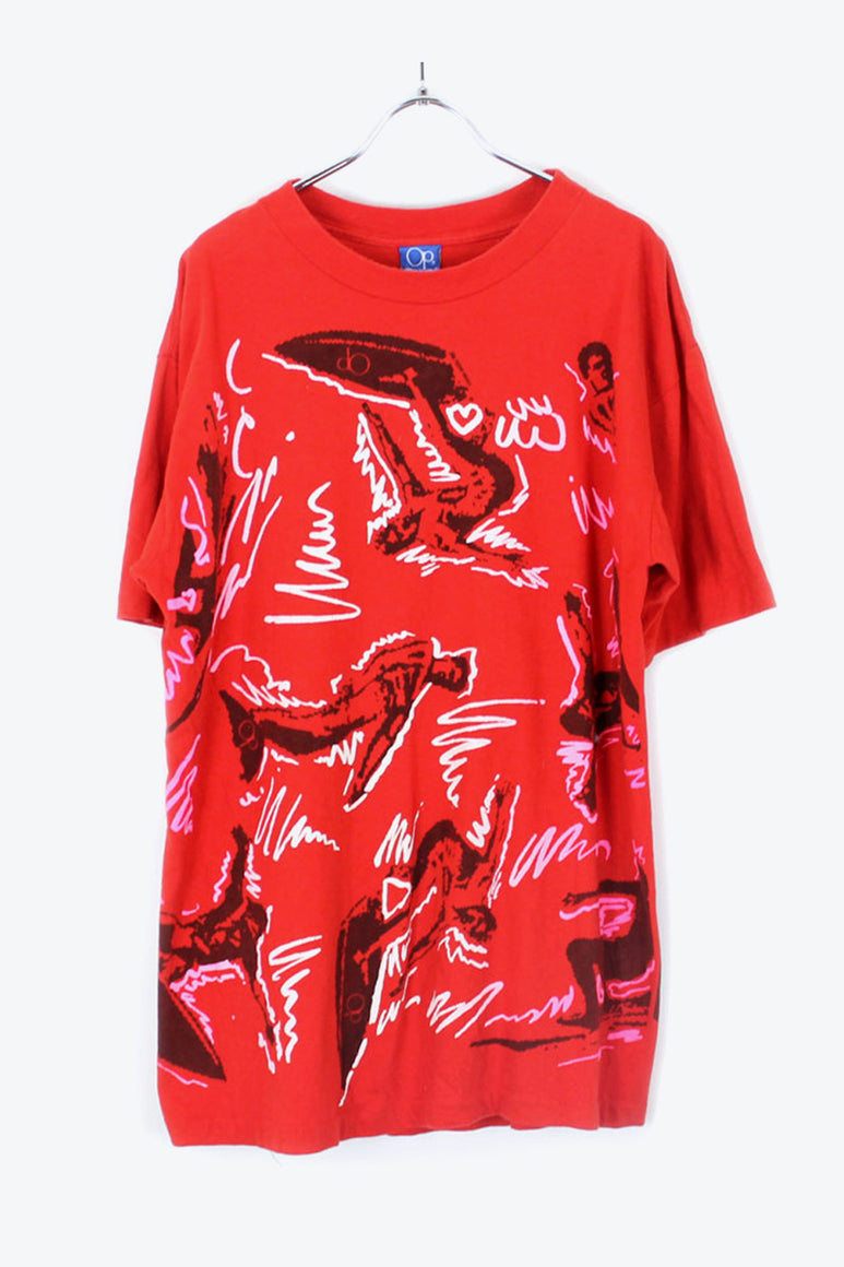 MADE IN USA PRINT T-SHIRT / RED [SIZE:XL USED]