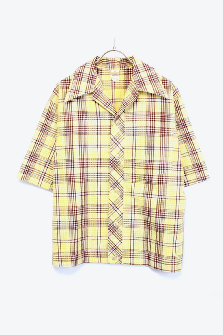 MADE IN USA S/S CHECK SHIRT / YELLOW【SIZE:M USED】
