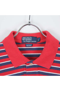 S/S BORDER POLO SHIRT / NAVY/RED【SIZE:L USED】