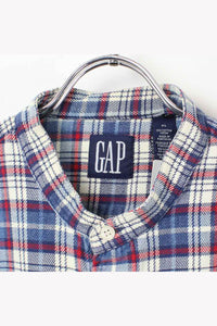 90'S L/S CHECK NO COLLAR SHIRT / BLUE RED [SIZE: XL USED]