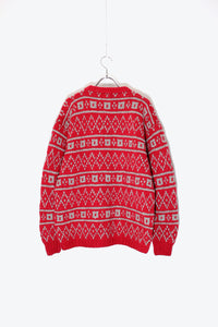 90'S NORDIC PATTERN WOOL KNIT SWEATER / RED [SIZE: M USED]