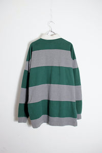 90'S L/S WIDE BORDER RUGBY SHIRT / GRAY/GREEN [SIZE: L USED]