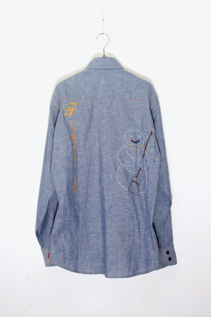 70'S L/S EMBROIDERY DESIGN CHAMBRAY SHIRT / INDIGO [SIZE: L USED]