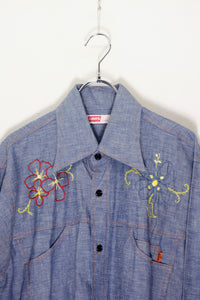 70'S L/S EMBROIDERY DESIGN CHAMBRAY SHIRT / INDIGO [SIZE: L USED]