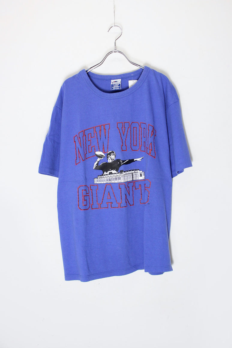 MADE IN USA 90'S S/S NFL NY GIANTS PRINT T-SHIRT / BLUE [SIZE: XL USED]