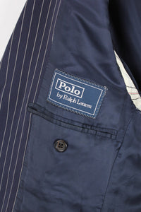 MADE IN ITALY 80'S STRIPE TAILORED JACKET / NAVY STRIPE [SIZE: 38 USED]