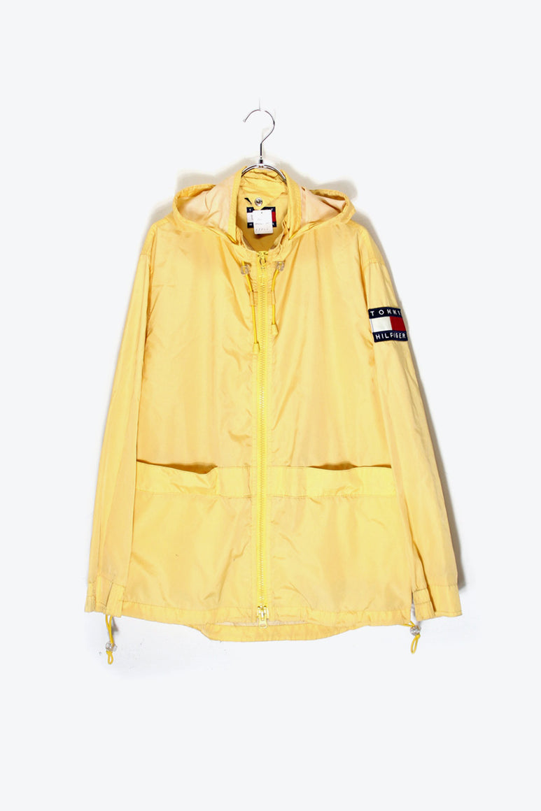90'S PACKABLE ZIP UP NYLON JACKET / YELLOW [SIZE: M USED]