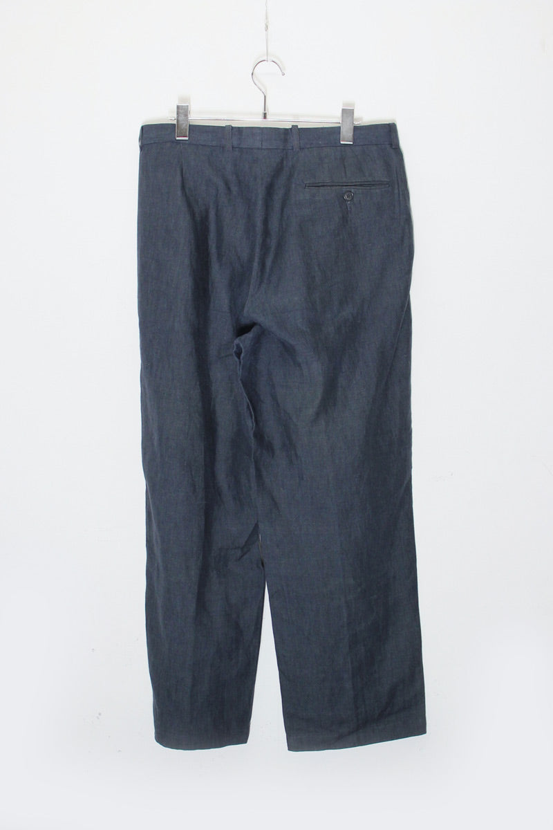 MADE IN ROMANIA LINEN TUCK SLACKS PANTS / NAVY [SIZE: 34 USED]