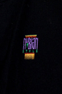 MADE IN USA 90'S BACK EMBROIDERY NUBIAN WOOL LEATHER STADIUM JACKET / BLACK［SIZE: XL USED]