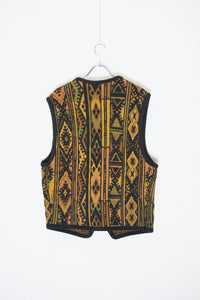 MADE IN ITALY 90'S DESIGN BUTTON WOOL KNIT VEST / BLACK [SIZE: M USED]