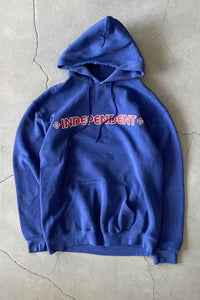 MADE IN USA 90'S INDEPENDENT PRINT SWEAT HOODIE / BLUE [SIZE: M USED]