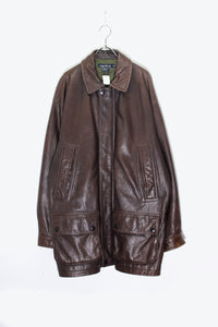90'S ZIP UP LEATHER HALF COAT W / QUILTING LINER / BROWN［SIZE: XL相当 USED]