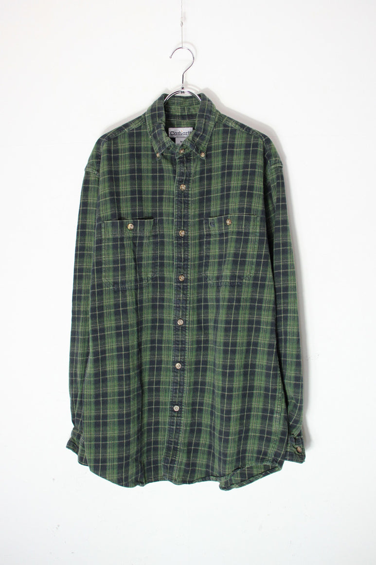 L/S BD FLANNEL CHECK SHIRT / GREEN/BLACK [SIZE: M USED]